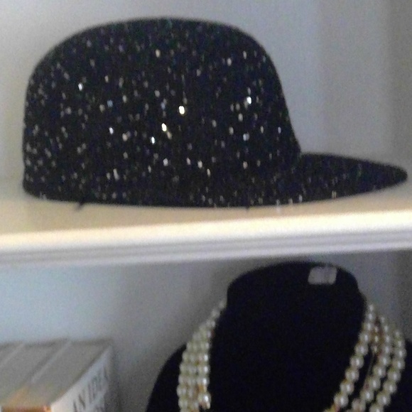 Black Beaded Sequined Baseball Cap Adjustable String Sparkle Bling NWOT